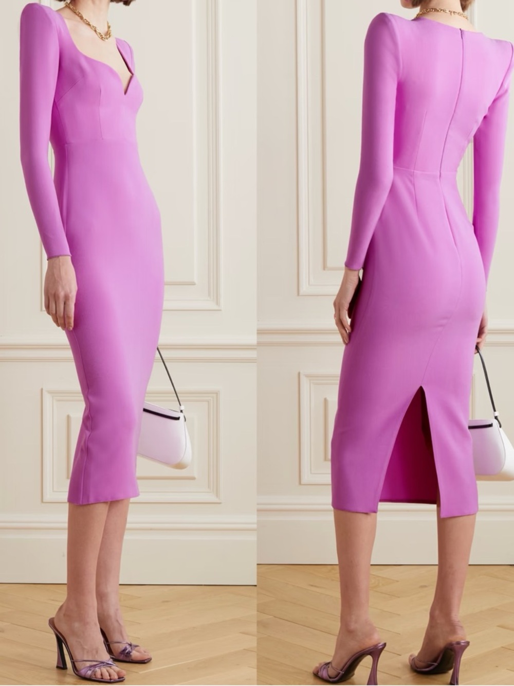 Nwt Alex Perry Maren Orchid Crepe Sweetheart Long Sleeve Midi Dress — image 2 of 8